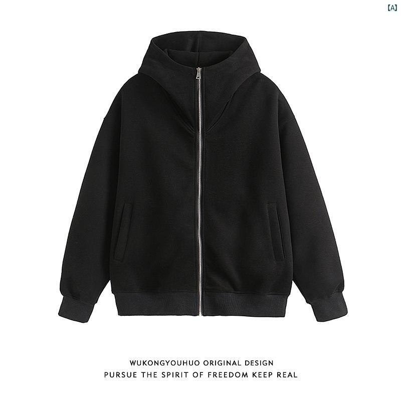 メンズ　コーデ　ファッション　春　秋　夏 Wukong 秋 カップル パーカー ジャケット メンズレディース アメリカン レトロ ヘビーウェイト カーディガンフード付き スウェットシャツ