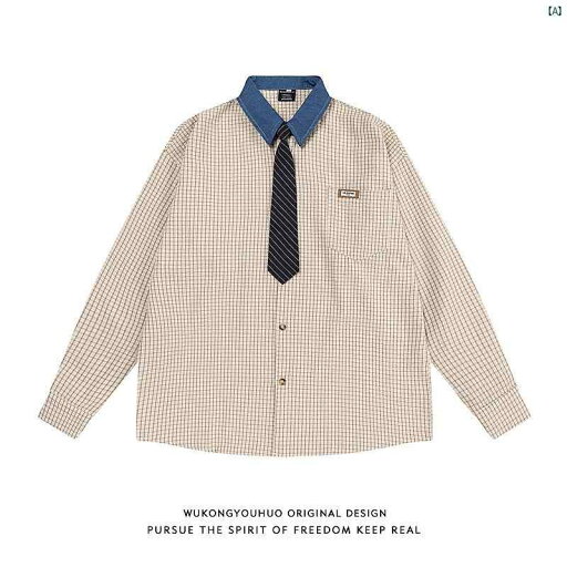 メンズ コーデ ファッション 春 秋 夏 Wukong メンズレディース レトロ コントラスト チェック柄 ネクタイ 長袖 シャツ 春秋 カップル たり カジュアル す メンズ コーデ ファッション 春 秋 夏 Wukong メンズレディース レトロ コントラスト チェック柄 ネクタイ 長袖 シャツ 春秋 カップル たり カジュアル す