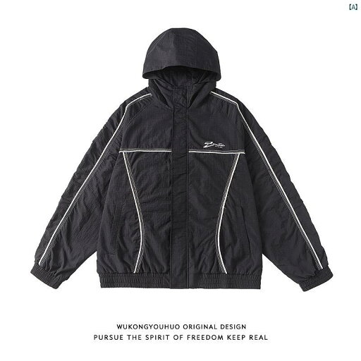 メンズ コーデ ファッション 春 秋 夏 Wukong 秋 汎用性 高さ カジュアル ジャケット 男性用 アメリカン コントラスト ライン フード付き スポーツ メンズ コーデ ファッション 春 秋 夏 Wukong 秋 汎用性 高さ カジュアル ジャケット 男性用 アメリカン コントラスト ライン フード付き スポーツ