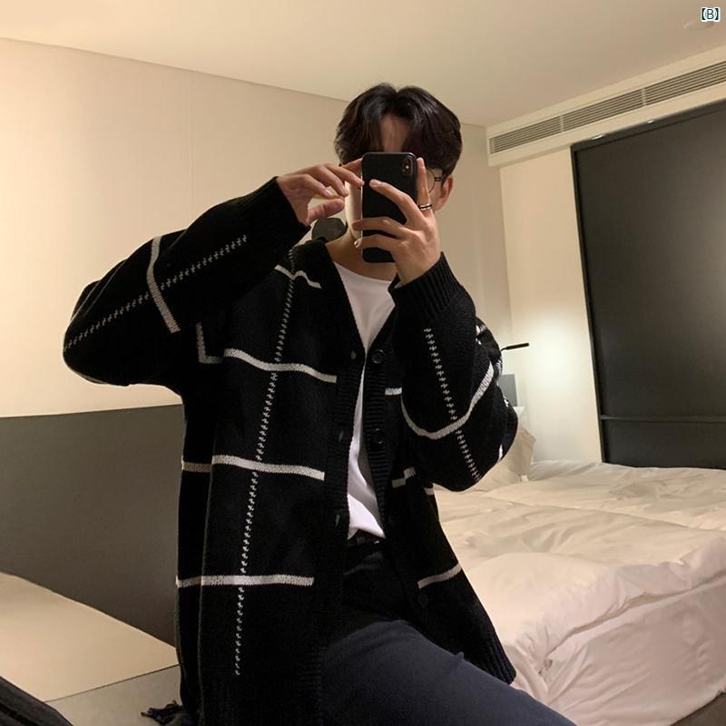 メンズ　コーデ　ファッション　春　秋　夏 Bishe 秋冬 厚手 ウールカーディガン チェック柄 韓国 セーター カジュアル コート 男性