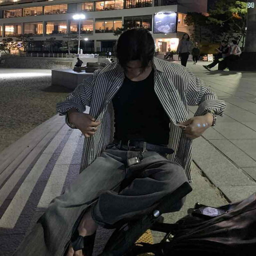 メンズ コーデ ファッション 春 秋 夏 Bishe 韓国 ハイエンド たり シャツ オーバー サイズ ボーイッシュ ストライプシャツジャケット メンズ コーデ ファッション 春 秋 夏 Bishe 韓国 ハイエンド たり シャツ オーバー サイズ ボーイッシュ ストライプシャツジャケット