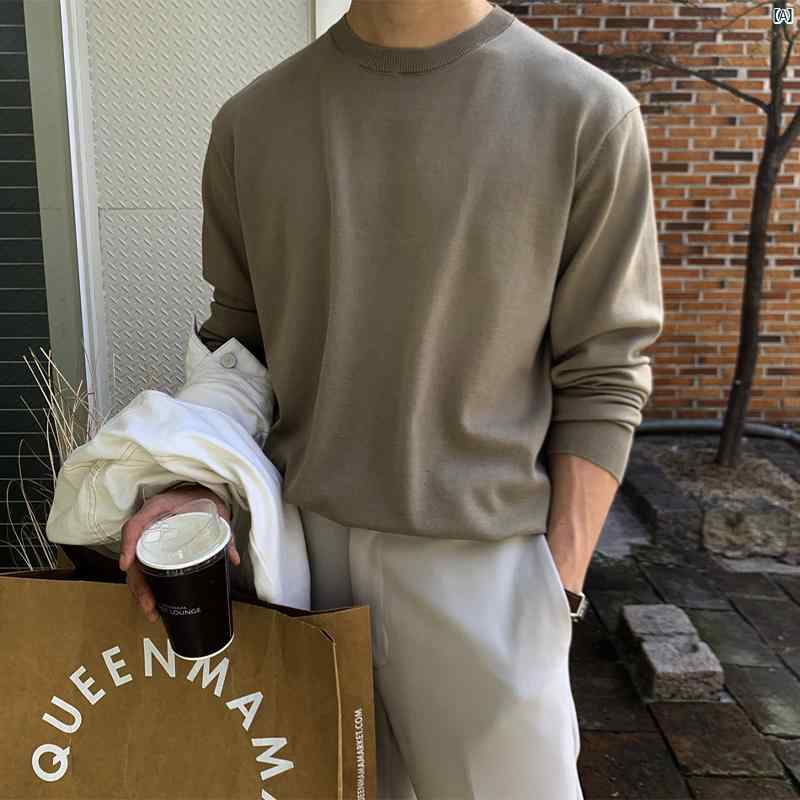 メンズ　コーデ　ファッション　春　秋　夏 新 プルオーバー 秋 ラウンドネック セーター メンズ 韓国 ニット カーキ シャツ