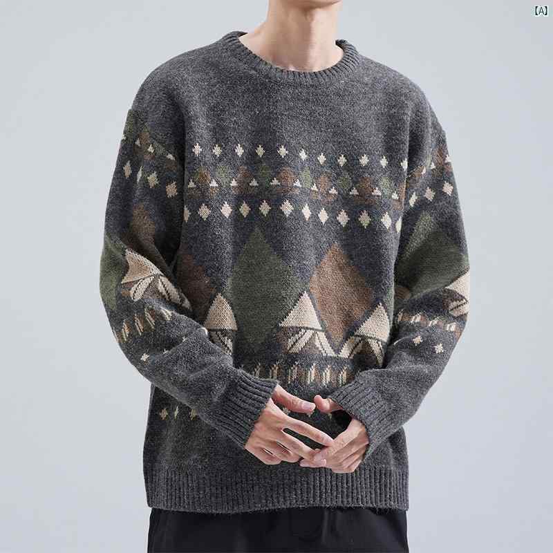 メンズ　コーデ　ファッション　春　秋　夏 ラウンドネック セーター メンズ 秋冬新 レトロ トップ メンズニット