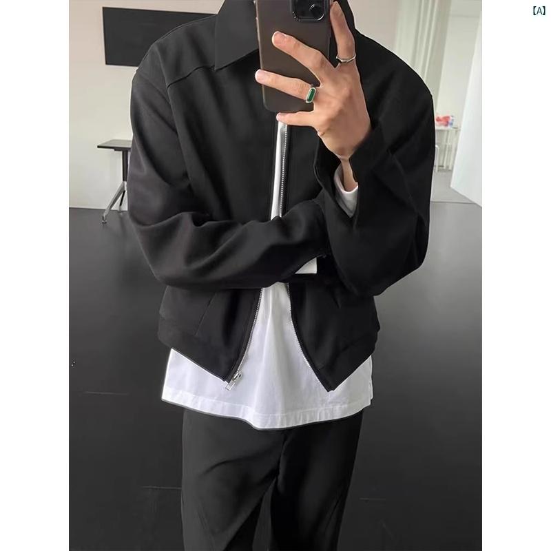 クリーン フィット グレー シルエット ショルダーパッド ジャケット メンズ 春 アメリカン ハイエンド ニュートラル ショート エグゼクティブ