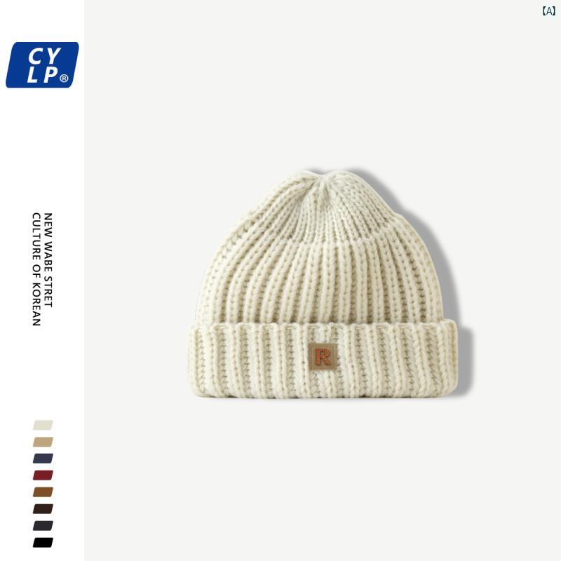 ユニセックス　帽子　小物 秋冬 暖かい ニット 帽子 メンズレディース ストリート プルオーバー 韓国 イン ファッション R ラベル ウール(4)