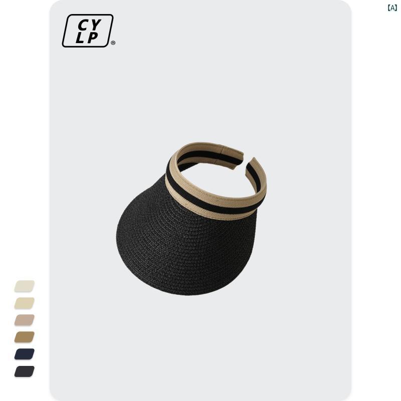 ユニセックス　帽子　小物 韓国 イン わら アヒル 舌 空 ハット レディース 夏 ビーチ 休暇 日焼け防止 サンシェード ヘッド バンド レス 太陽 帽子(4)