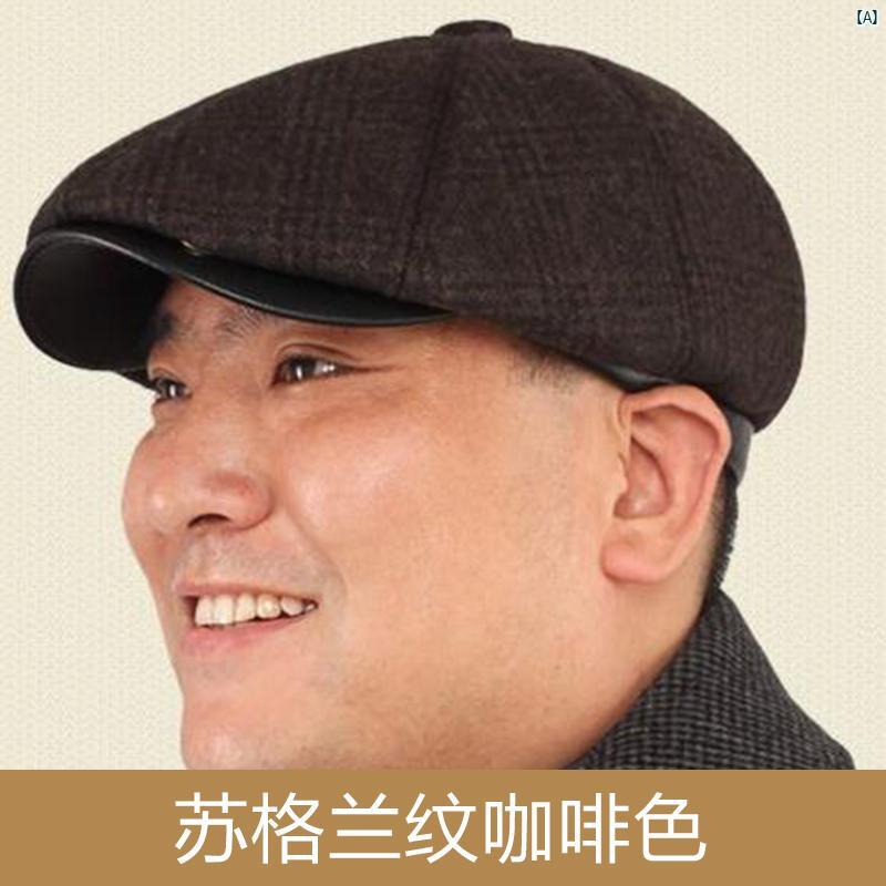 ユニセックス　帽子　小物 Guanshifu高 者 帽子 冬 暖かい 耳保護 古風 屋外 フォワード メンズ ウール..