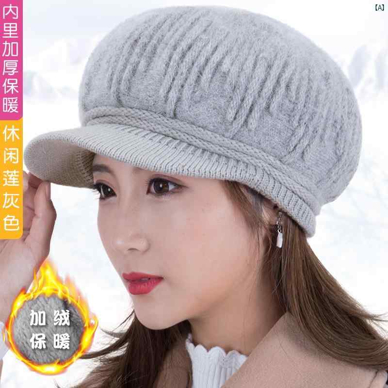 ユニセックス　帽子　小物 秋冬 帽子高 者 帽子おばあちゃんお ばあさん ベルベット 暖かい 帽子 毛糸 ニット 韓国 ベレー 帽(4)