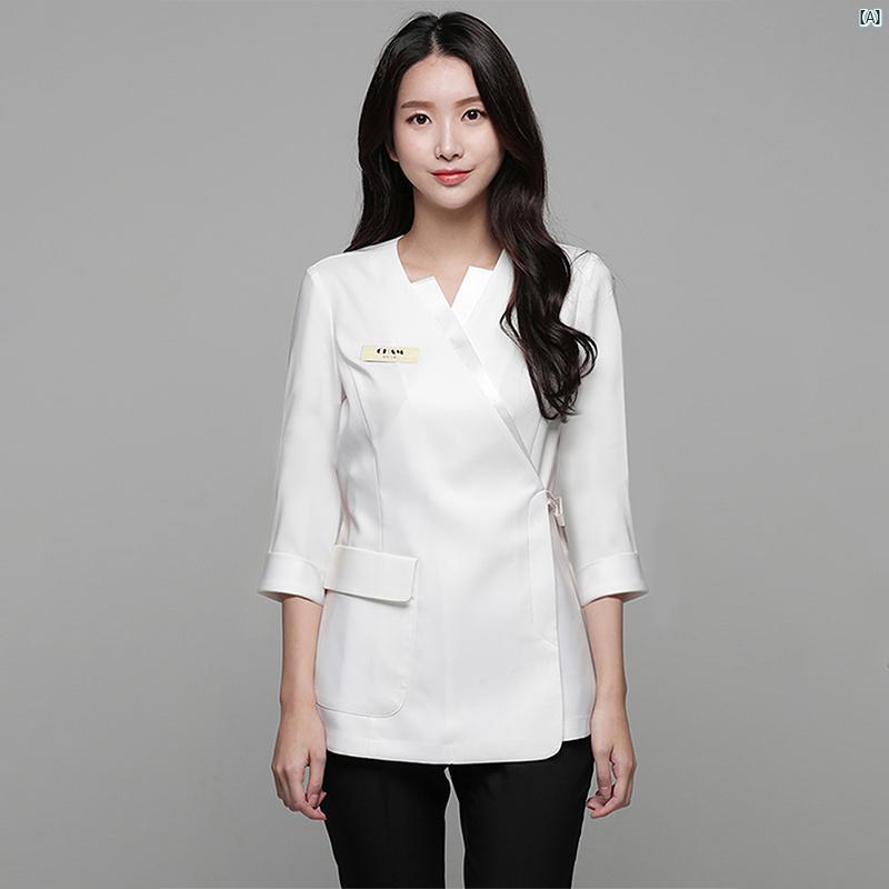 レディース ハイエンド 美容師 作業着 夏 プロ スーツ 健康 サロン 美容室 皮膚 管理