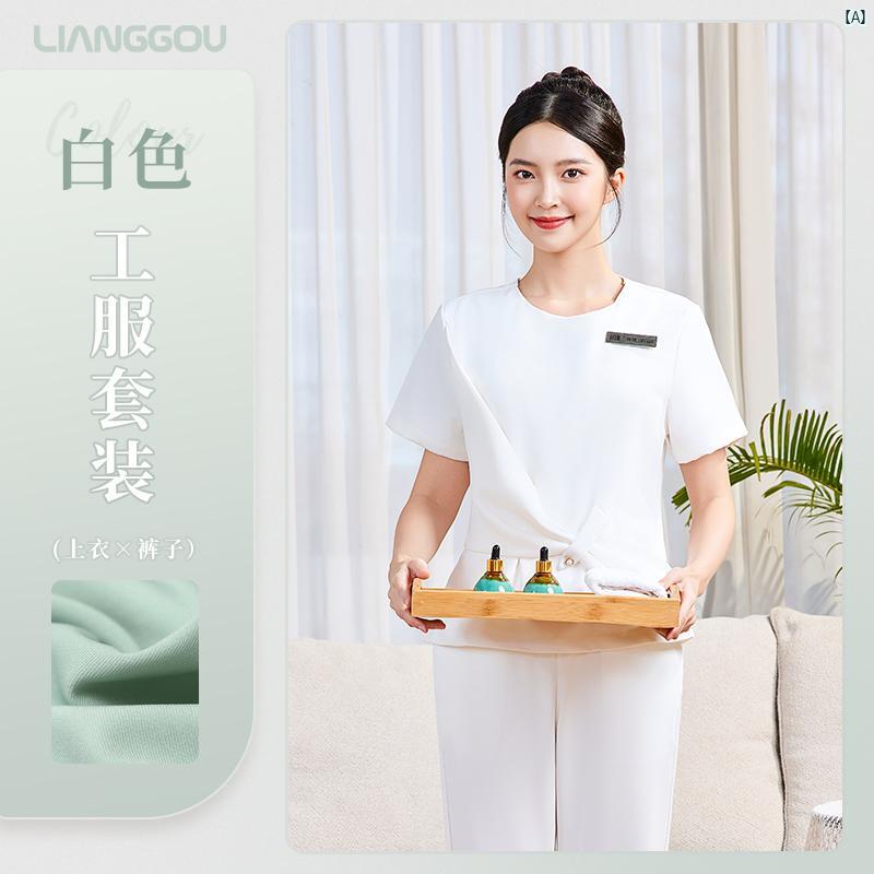 韓国 美容院 作業着 レディース 夏 薄手 健康 センター SPA マッサージ 美容 技術者 専用 スーツ