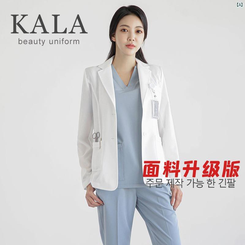 レディース 制服 韓国 ハイエンド 帯電 防止 整形 外科 病院 医師 制服 ホワイト 衣 コート オーバーオール 歯科 口腔 実験 室