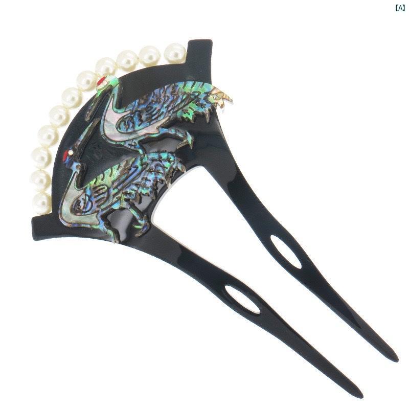 ヘア 飾り 綺麗 古風 中華風 二重 タンチョウ 扇形 ヘアピン 江南初 見 アクリル シェル 日本 レトロ アクセサリー