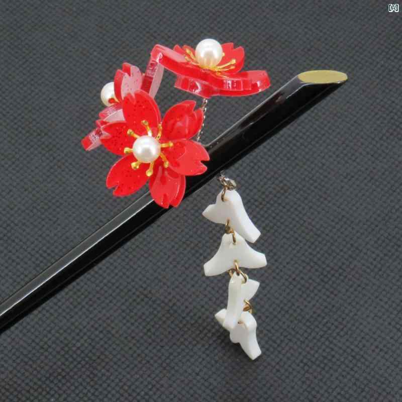 ヘア 飾り 綺麗 古風 階段 揺らす レトロ チェリー レッド 花 房 レトロ ヘアピン ホット ウー メイ ニアン 伝説 ヘッド ドレス アクリル アクセサリー