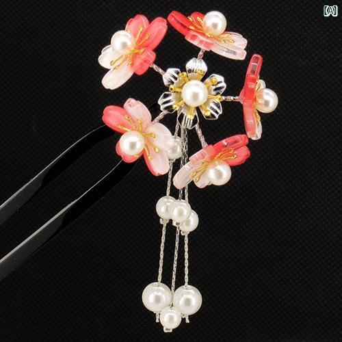 ヘア 飾り 綺麗 古風 レトロ 中華風 レトロ 衣装 花 頭飾り ヘアピン パール 日本 桜 ステップ シェイク タッセル アクセサリー