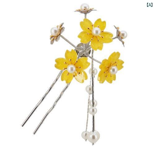 ヘア 飾り 綺麗 古風 スポット レトロ 衣装 漢服 cos ヘアピン 和風 桜 パール タッセル ステップ シェイク 花嫁 U字型 ヘッド ドレス