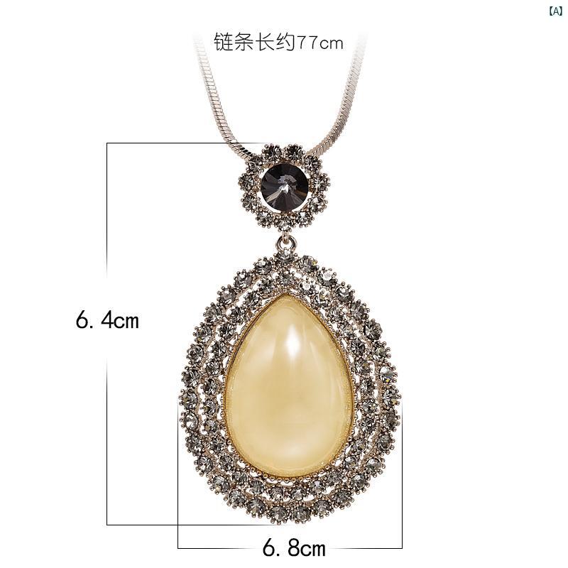 ウォータードロップ ペンダント セーター チェーン ロング ネックレス レディース 秋冬 ハイエンド 韓国 シンプル アクセサリー