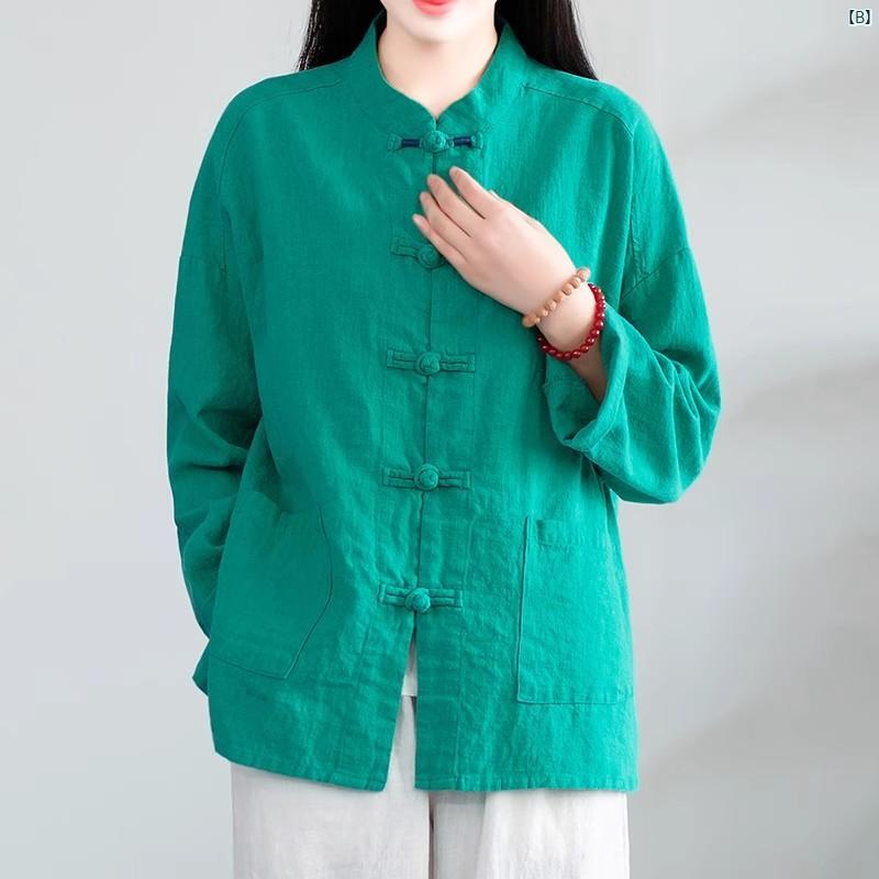 レディース　夏　コーデ　ファッション　春　秋 中華風 コットン リネン シャツ トップス ジャケット 春秋 高級 エスニック レディース 瞑想 シャツ