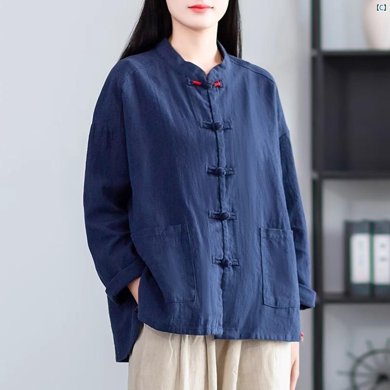 レディース　夏　コーデ　ファッション　春　秋 中華風 コットン リネン シャツ トップス ジャケット 春秋 高級 エスニック レディース 瞑想 シャツ