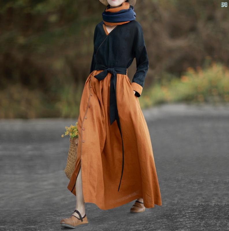 レディース　夏　コーデ　ファッション　春　秋 エスニック ドレス 文学 レトロ コットン リネン レー..