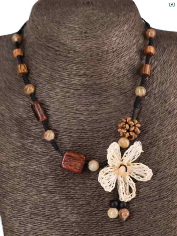 レディース　ファッション　コーデ　小物 エスニック レトロ 手織り フラワーネックレス レディース ロング セーター チェーン ペンダント アクセサリー 旅行