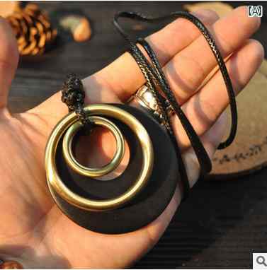 レディース　ファッション　コーデ　小物 シンプル コットン 麻 アクセサリー 森 ガール 文学 レトロ ウッド リング ネックレス