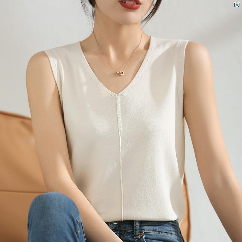 レディース　ファッション　コーデ　春　夏　秋　小物 春夏 冷感 ニットキャミソール レディース Vネッ..