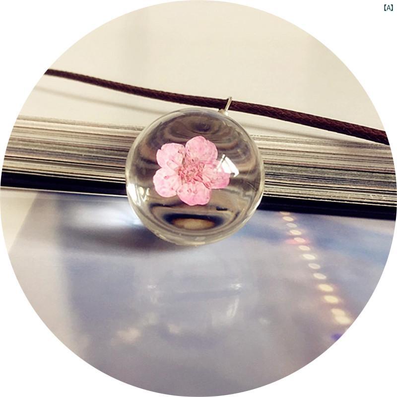 レディース ファッション コーデ 小物 ブルー 春 物語 植物 ガラス ボール ネックレス 桜 永遠 ドライフラワー タンポポ 鎖骨 ペンダント ジュエリー 誕...
