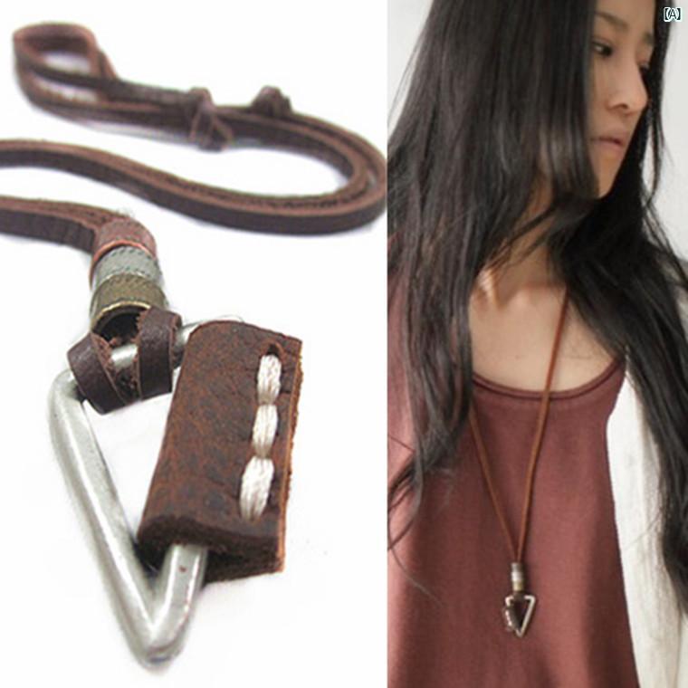 レディース ファッション コーデ 小物 幾何学的 三角形 パターン メンズ レザー 合金 ネックレス アメリカ 友歳 シンプル ペンダント ギフト ボーイフレン...