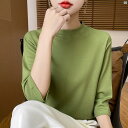 レディース ファッション コーデ 春 夏 秋 小物 レディース 高級 コットン 七分袖 Tシャツ ハーフ タートルネック たり インナーウェア中 袖 トップス 春秋 夏用 薄手 ボトム シャツ