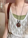 レディース ファッション コーデ 小物 芸術的 ロング ネックレス ガールズ レトロ エスニック 木製 二重 リング ペンダント ハンギング チェーン アクセサ...