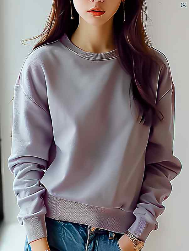 レディース　ファッション　コーデ　春　秋 グレー ラウンドネック スウェットシャツ レディース 春 ソ..