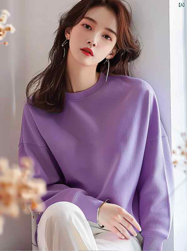 レディース　ファッション　コーデ　春　秋 パープル ラウンドネック スウェットシャツ レディース 春 ホット カジュアル ファッション ルーズ 多用途 トップ