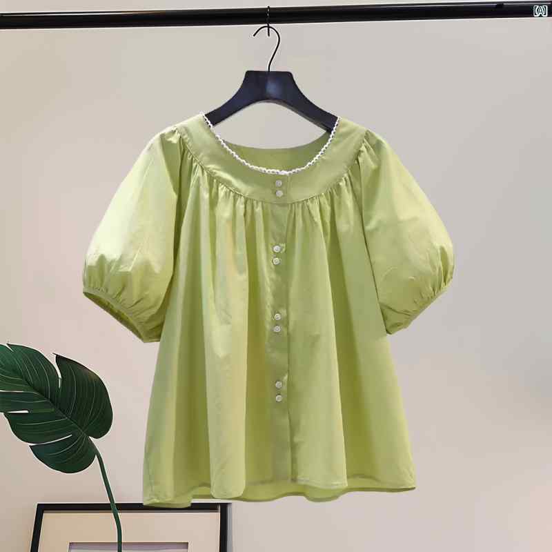 レディース ファッション コーデ 春 秋 ベビー ドール トップス レディース 夏小柄 ゆったり お腹 カバー パフスリーブ 半袖 シャツ