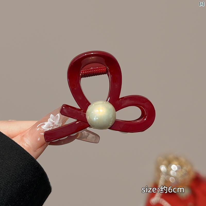 レディース ファッション コーデ 小物 アンカー レッド ラインストーン パール ヘアピン レディース バック ハーフ タイ ヘア クリップ ミディアム サメ 帽子 秋