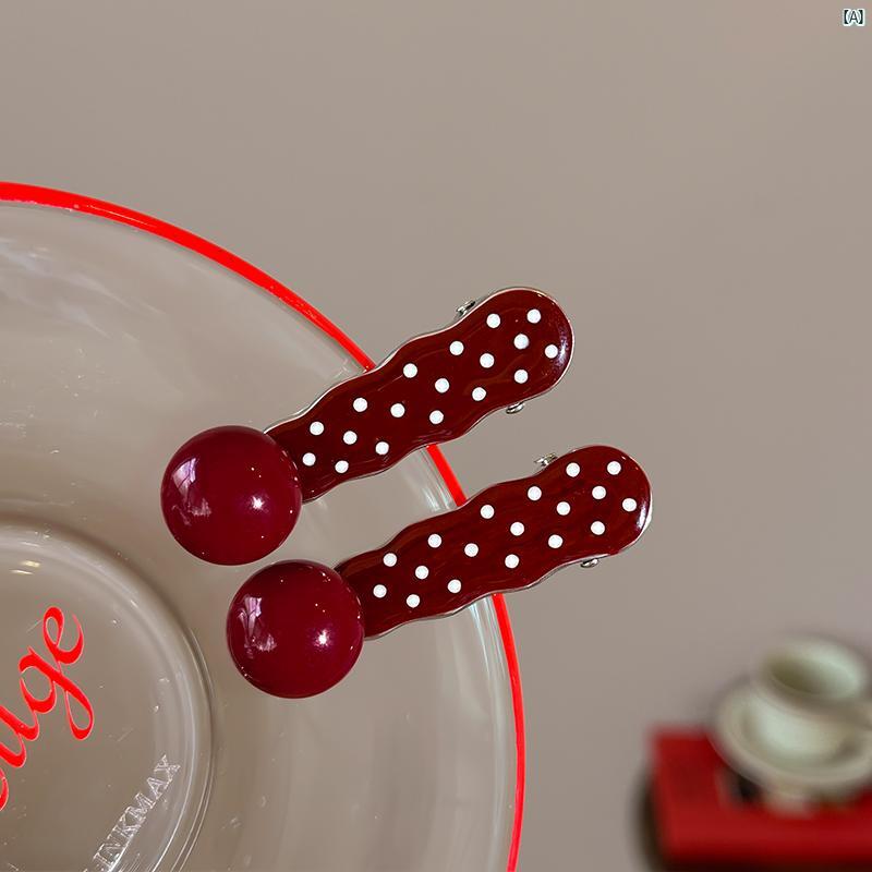 レディース　ファッション　コーデ　小物 アンカー レッドパール 水玉 ヘア クリップ レディース 額 サ..