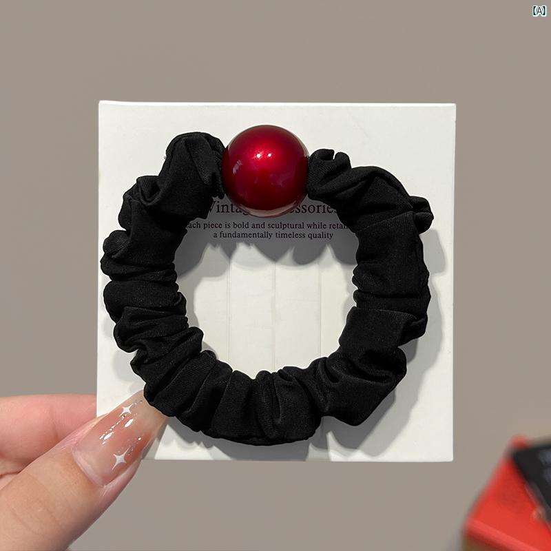 レディース　ファッション　コーデ　小物 アンカー レッド ビーズ ヘア ネクタイ レディース低 ポニー..