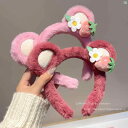 レディース ファッション コーデ 小物 ピンク ガール ストロベリー ベア ヘア バンド 冬 ぬいぐるみ ヘアピン かわいい 洗顔 マスク 滑り止め ヘッド ギア