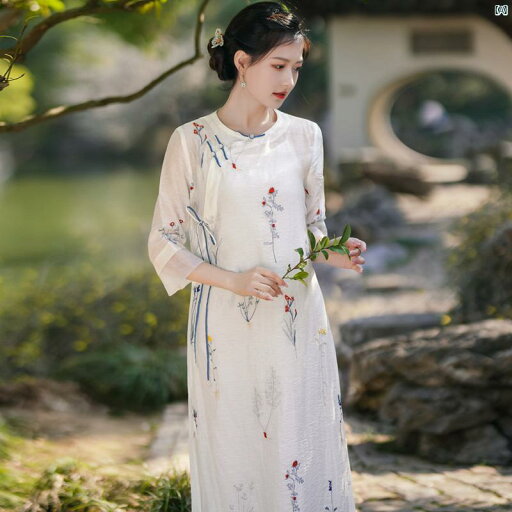 レディース ファッション コーデ 春 夏 秋 Baoqin レトロ フェアリー ドレス 夏 ラウンドネック ハイエンド 新 中華風 テンセル 刺繍 スリム 文学 レディース ファッション コーデ 春 夏 秋 Baoqin レトロ フェアリー ドレス 夏 ラウンドネック ハイエンド 新 中華風 テンセル 刺繍 スリム 文学