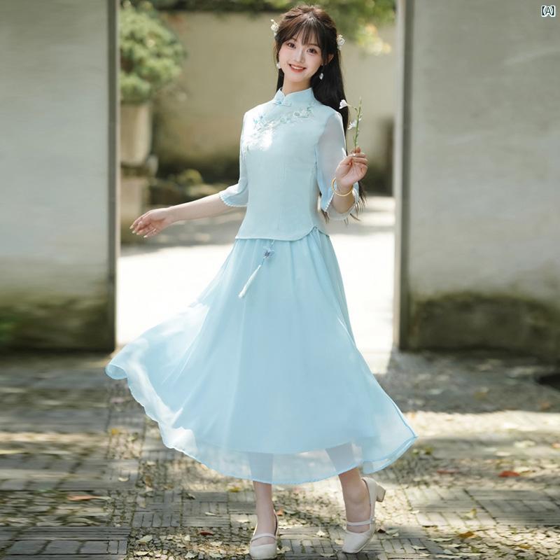 Other - レディース　ファッション　コーデ　レディース　正装 瞑想 ガールズ 茶 芸 服 漢服 チャイナ ドレス 風 トップス 学生 漢方 医院 耳 かき 作業着
