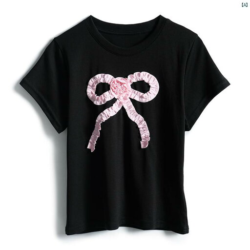 レディース ファッション コーデ 春 夏 秋 MIUCO ガールズ リボン プリーツレース 立体 プレート フラワー 快適 Tシャツ レディース ファッション コーデ 春 夏 秋 MIUCO ガールズ リボン プリーツレース 立体 プレート フラワー 快適 Tシャツ
