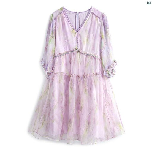 レディース ファッション コーデ 春 秋 MIUCO ドリーミー カラフル プリント き こ レース Vネック フリル 袖 Aラインイン たり ワンピース レディース ファッション コーデ 春 秋 MIUCO ドリーミー カラフル プリント き こ レース Vネック フリル 袖 Aラインイン たり ワンピース
