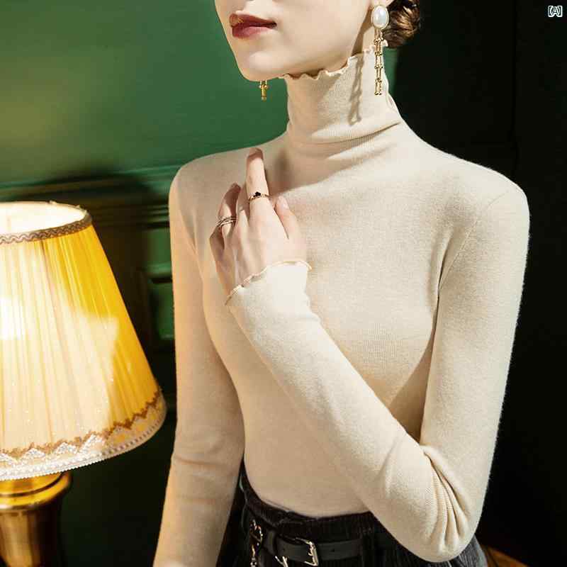 レディース　ファッション　コーデ　春　秋 秋冬新 タートルネック ウール セーター レディース スリム 春 暖かい インナー 韓国 木 耳 トリミング(4)