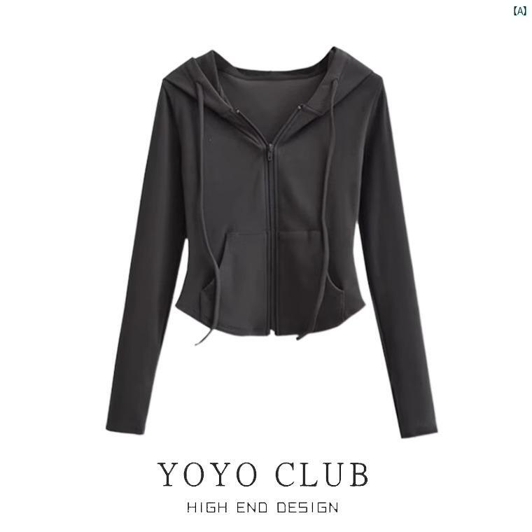 レディース　ファッション　コーデ　春　夏　秋 ピックアップ 大きいサイズ 右 肩 長袖 Tシャツ レディース 春 mm スリム カーディガンフード付き トレーナー