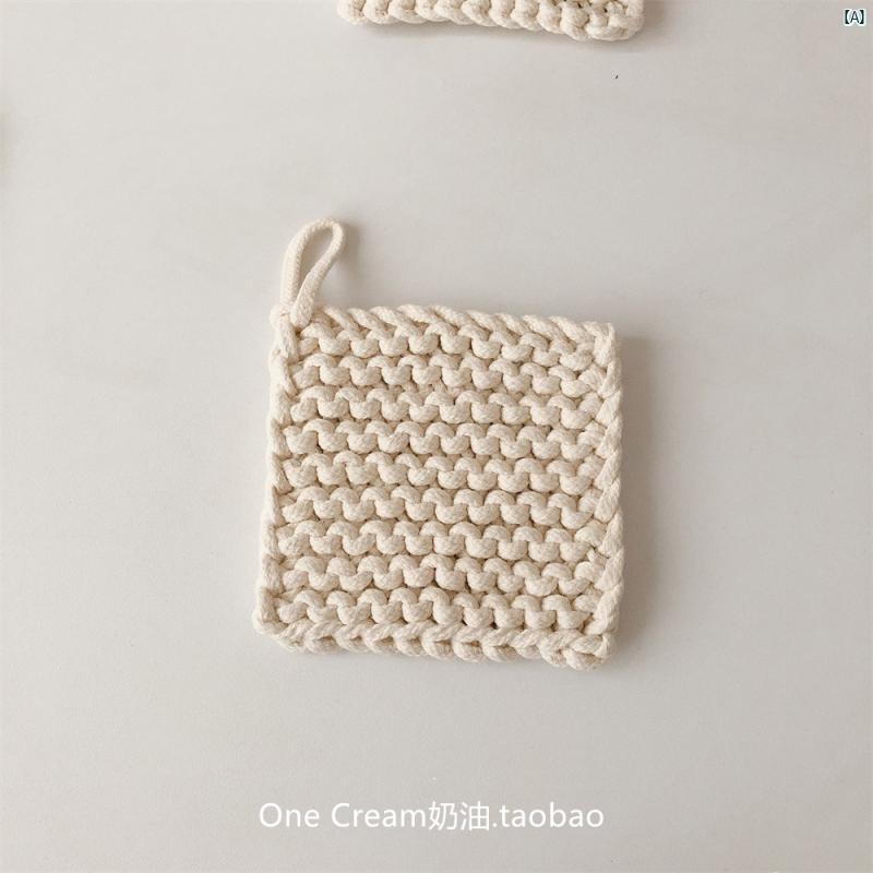 イン ホワイト B & コースター 正方形 ダイニング ポット マット 断熱 韓国 織 シンプル テーブル 写真 装飾 小道具