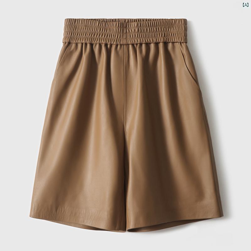楽天プライムズ商店レディース　ファッション　コーデ　春　夏　秋 @ xiaohange こ 冬 一番 ストリート シープスキン ソフト ドレープ カジュアル レザー ショート パンツ PKA 5909 AL