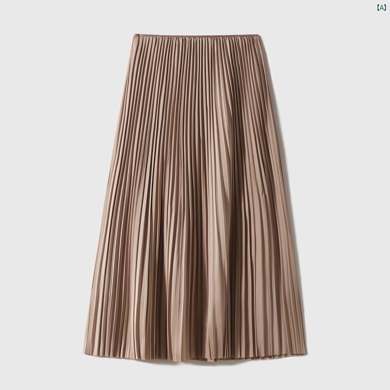 楽天プライムズ商店レディース　ファッション　コーデ　春　夏　秋 Xiaohange 6 色 オプション レディース ウエスト ゴム スマート プリーツ ミドル丈 スカート QZE 794102 AL