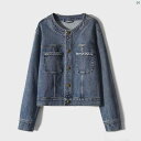レディース ファッション コーデ 春 夏 秋 シャオ ハンゲ シック カジュアル 環境 優しい ウォッシュ 加工 レトロ ラウンドネック デニムジャケット WTD 665882 AG