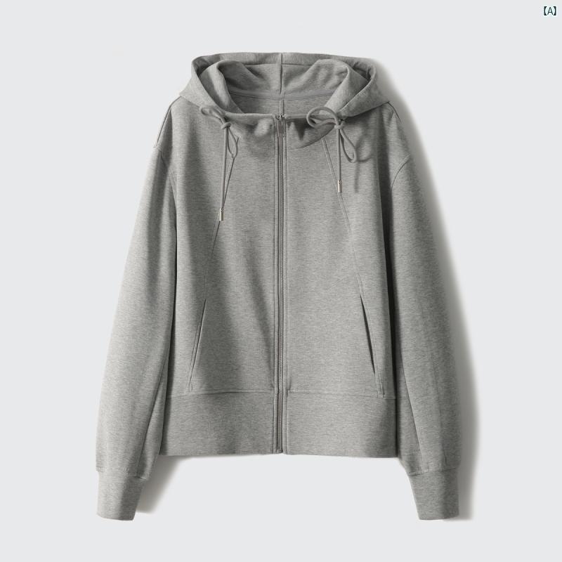 レディース　ファッション　コーデ　春　夏　秋 Xiaohange カジュアル 柔らかく 伸縮性 幅広 スタイリッシュ 秋 レディース フード付き カーディガン スウェットシャツ WTG 585444 AG