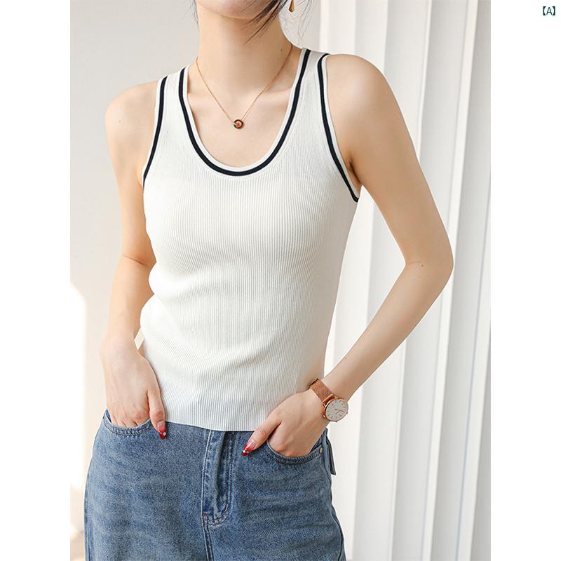 レディース　ファッション　レディース　オシャレ　コーデ　春　秋　夏 U ネック コントラスト 冷感 ニ..