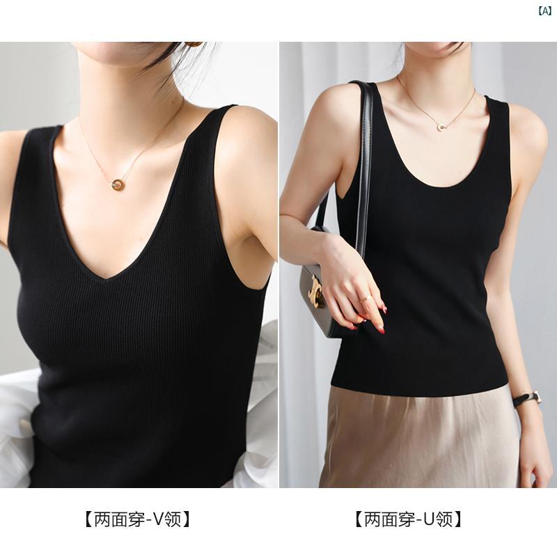 レディース　ファッション　レディース　オシャレ　コーデ　春　秋　夏 Vネック 二歳 着 ニットキャミ..